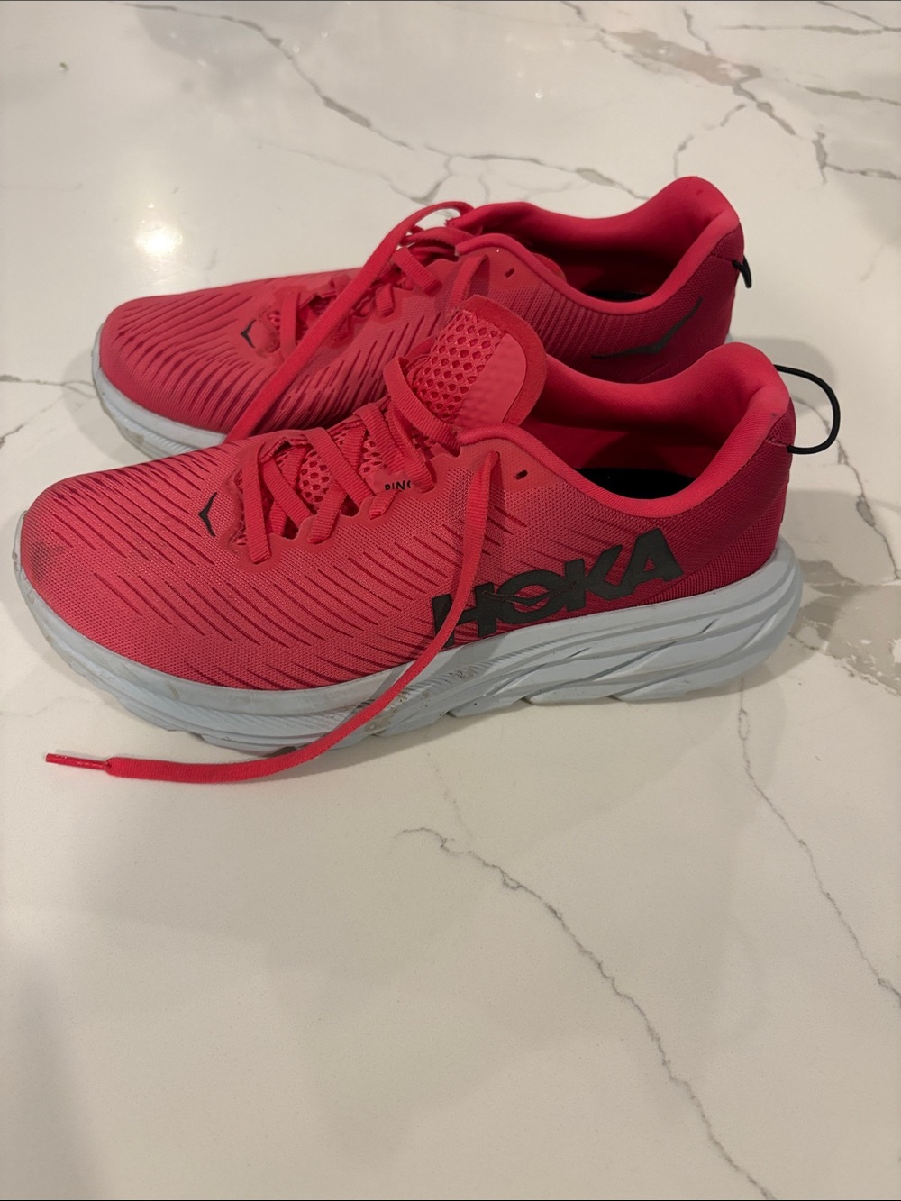 Hoka Coral Pink Running Shoes with White Midsole